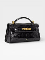 Crocodile-Embossed Leather Square Handbag