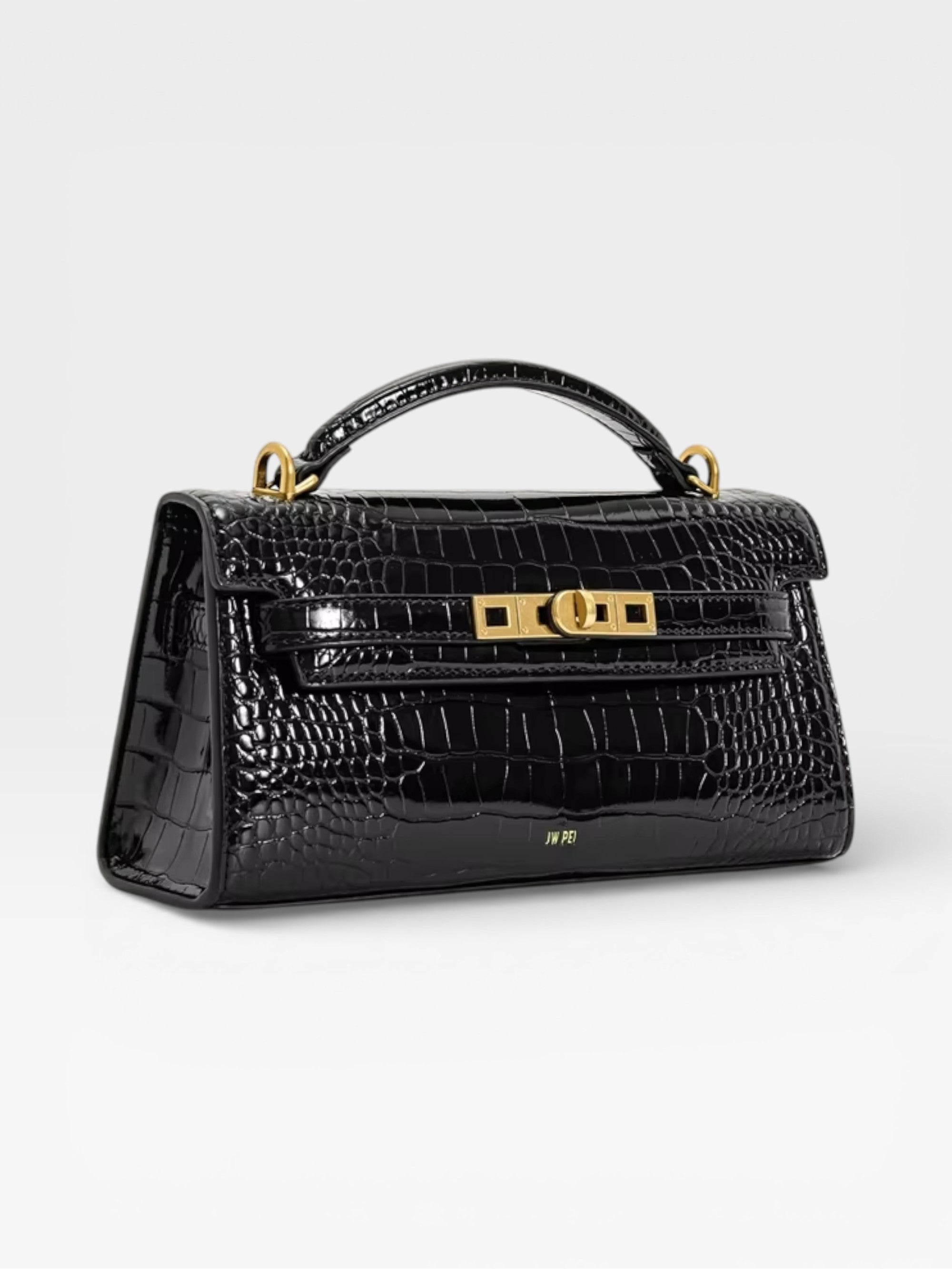 Crocodile-Embossed Leather Square Handbag