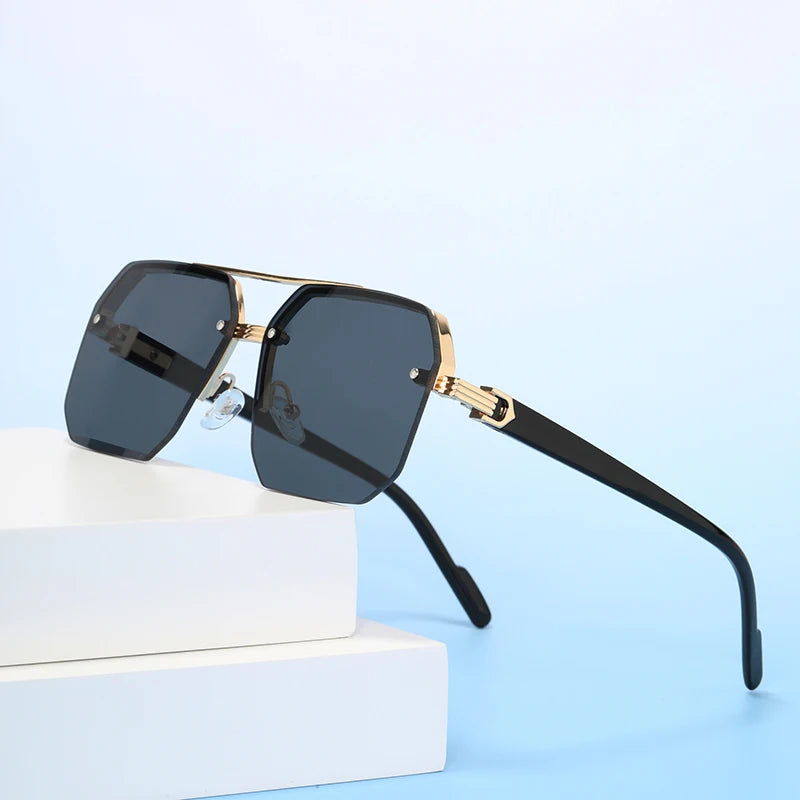 Oversized Retro Square Sunglasses – Double Bridge UV400 Gradient Shades
