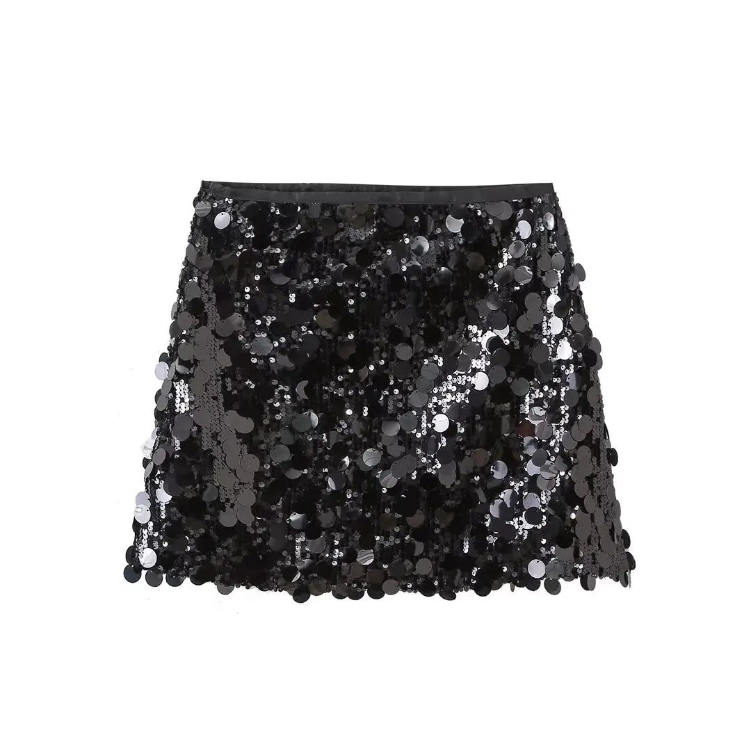 Mini flitrová sukně – třpytivý slim-fit party vzhled