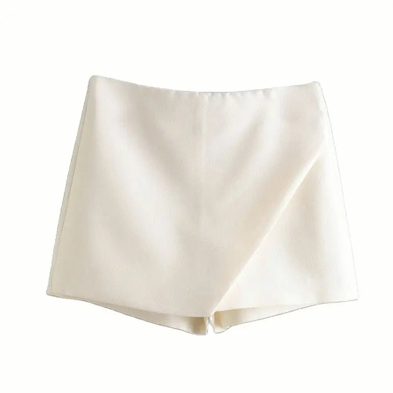 Women's Asymmetrical High Waist Skort – Vintage Zipper Shorts Skirt with Back Pockets