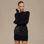 Premium Ruched Satin Patchwork Mini Dress