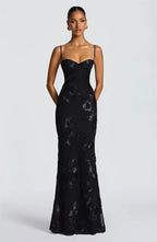 Spaghetti Strap Print Maxi Dress – Sexy Backless Bodycon Club Gown for Women