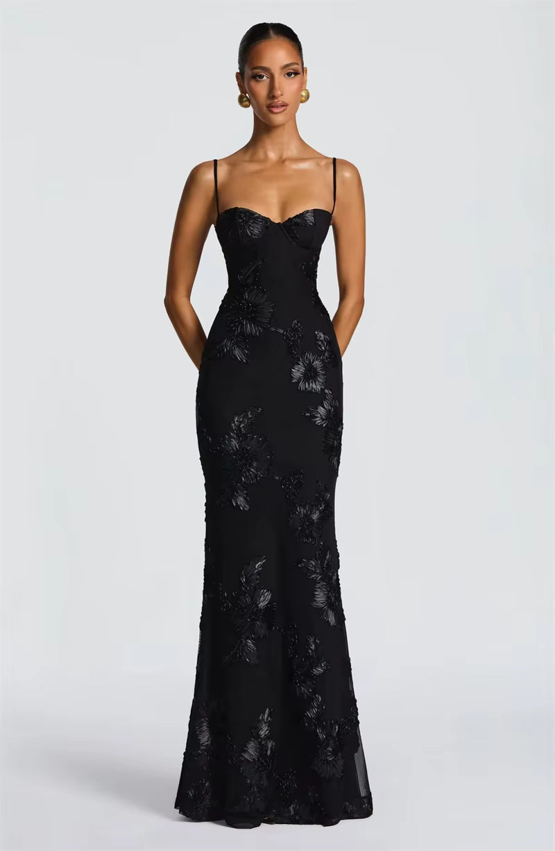 Spaghetti Strap Print Maxi Dress – Sexy Backless Bodycon Club Gown for Women