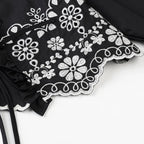Women's Embroidered Cropped V-Neck Blouse with Lace-Up Detail – Summer Retro Chic Top