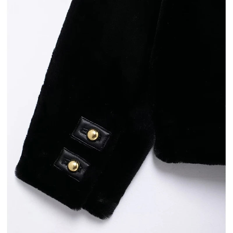 Manteau court en velours noir – Veste boutonnée automne et hiver