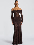 Off-Shoulder Lace Bodycon Maxi Dress