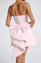 Pearl Strapless Mini Dress – Sexy Backless Bow Club Dress for Women