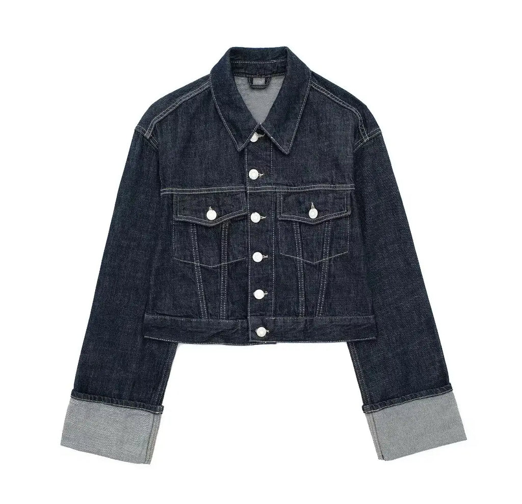 Vintage Denim Jacket and Pants Set – Women’s High-Waisted Wide Leg Jeans & Long Sleeve Coat for Streetwear Style