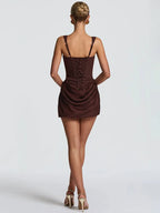 Backless Ruched Mini Dress – Sexy Square Neck High-Waist Club Dress for Women