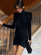 Ruched Turtleneck Mini Dress