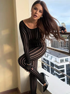 Sheer Hollow Long Sleeve Jumpsuit