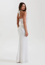 Halter Backless Maxi Dress – Sexy V-Neck Draped Bodycon Gown for Women’s Club & Party Wear