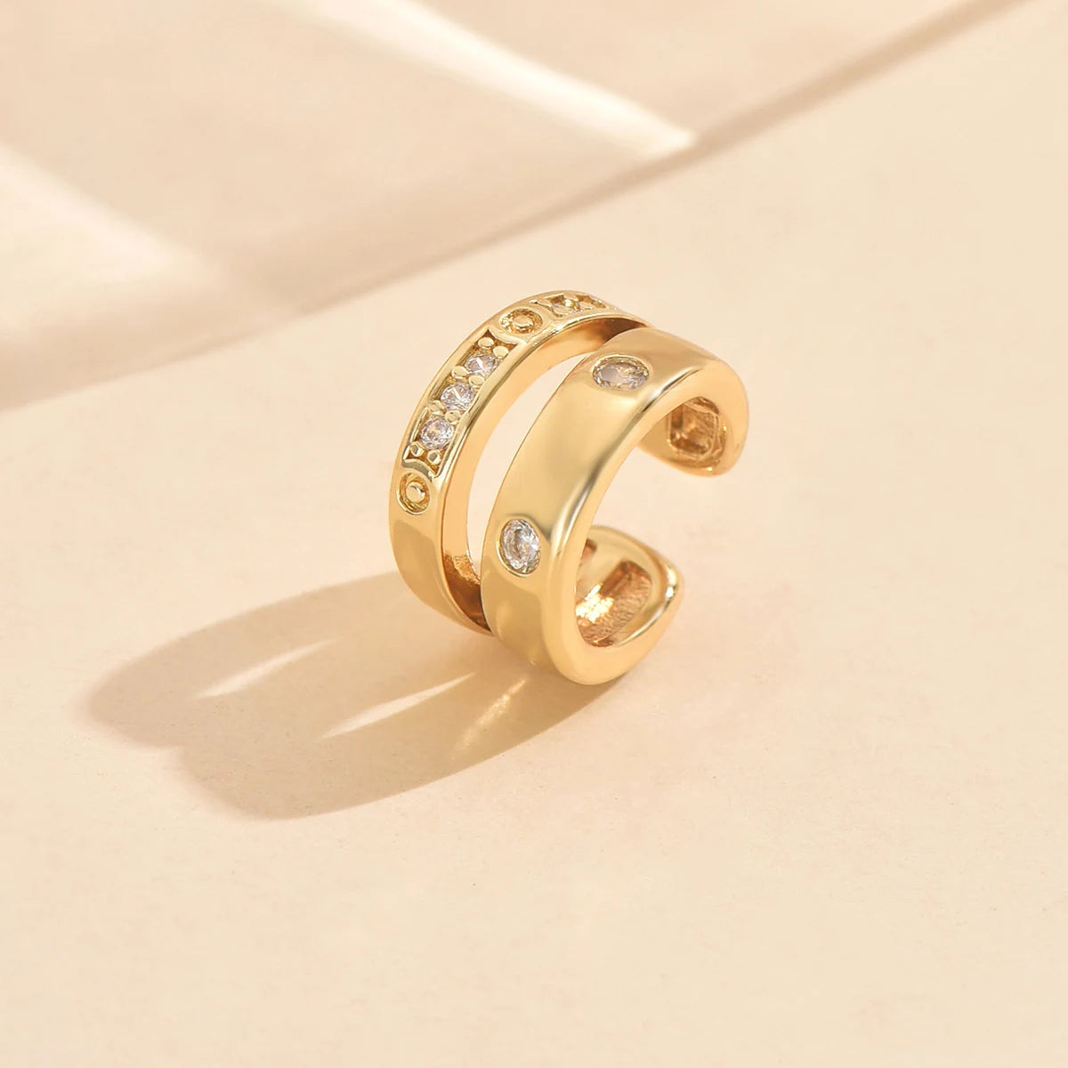 3pcs Gold Zircon Clip-On Earrings Set for Women – Non-Piercing Cuff Style, Trendy Geometric Design