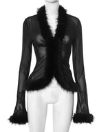 Sheer Fluff-Patch Cropped Cardigan