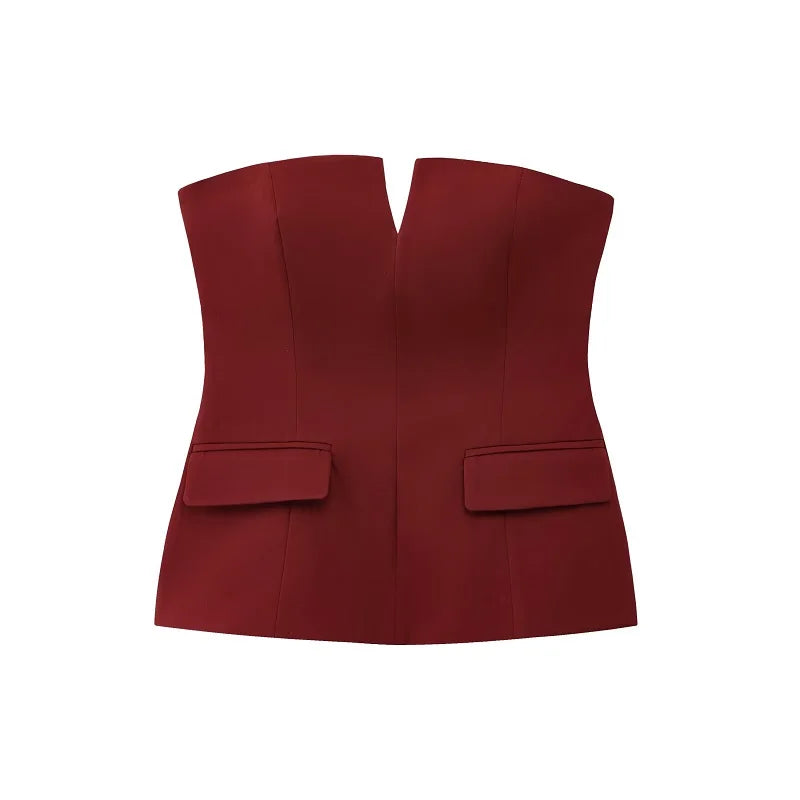 Top bez ramínek s korzetem – tvarovaný střih s výstřihem do V 