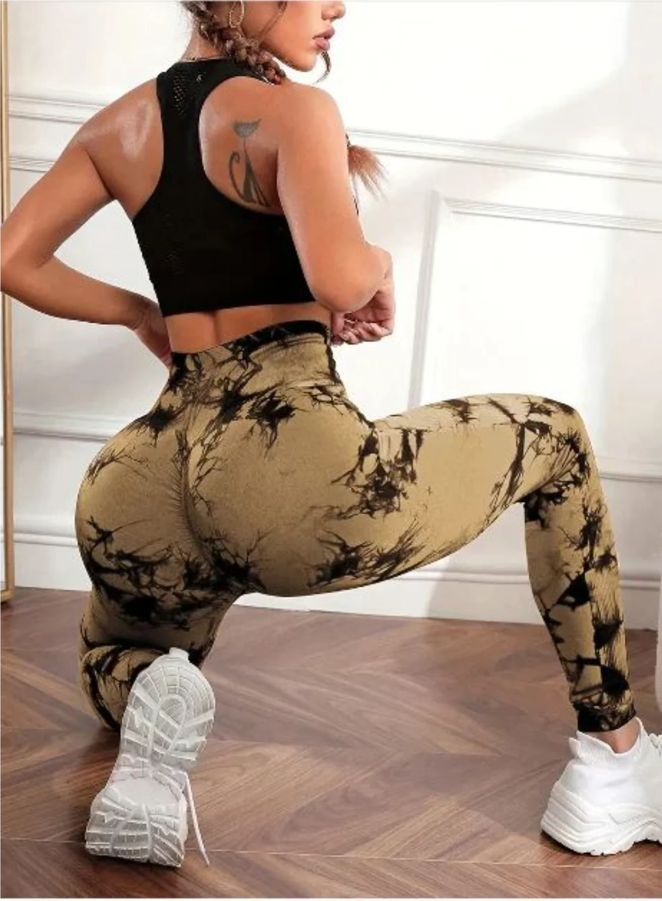Bauchweg-Leggings mit Batikmuster – Nahtlose Workout-Passform 