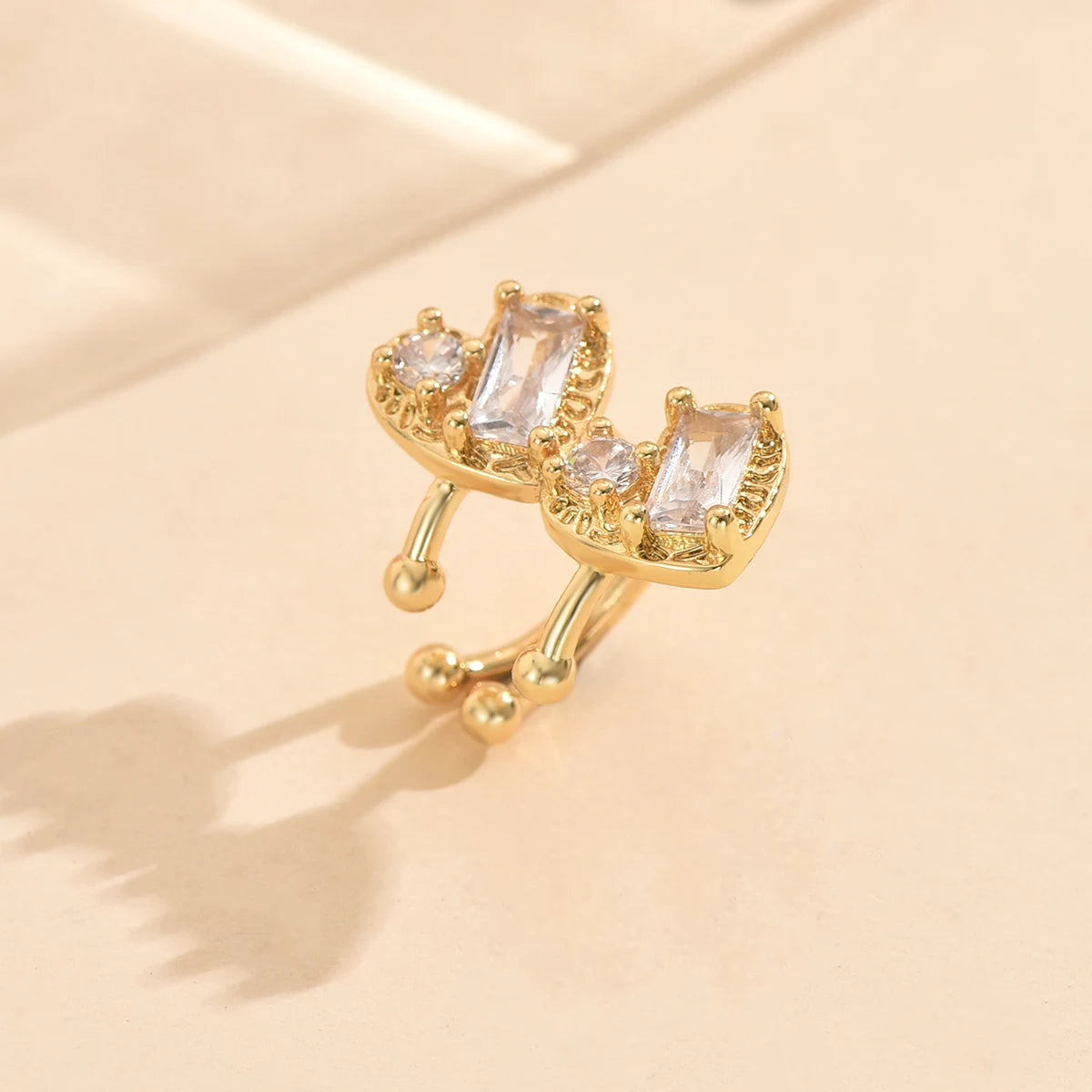 3pcs Gold Zircon Clip-On Earrings Set for Women – Non-Piercing Cuff Style, Trendy Geometric Design