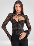 Sheer Lace Flare Sleeve Club Top