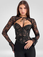 Sheer Lace Flare Sleeve Club Top