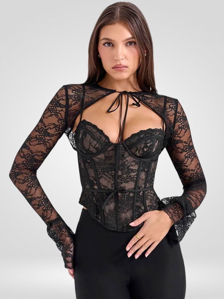 Sheer Lace Flare Sleeve Club Top