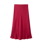 Elegant Satin High Waist Midi Skirt – Office Chic Summer Style for Women