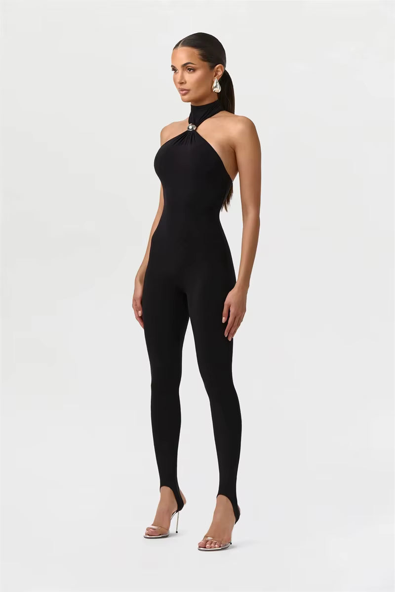 Neckholder rückenfreier Skinny Jumpsuit