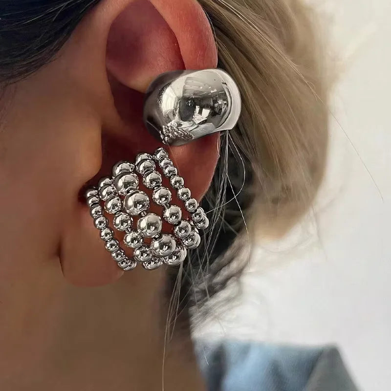 Exaggerated Wide Gold Clip-On Earrings for Women – Irregular Shape, Boho Style, Non-Piercing Metal Set