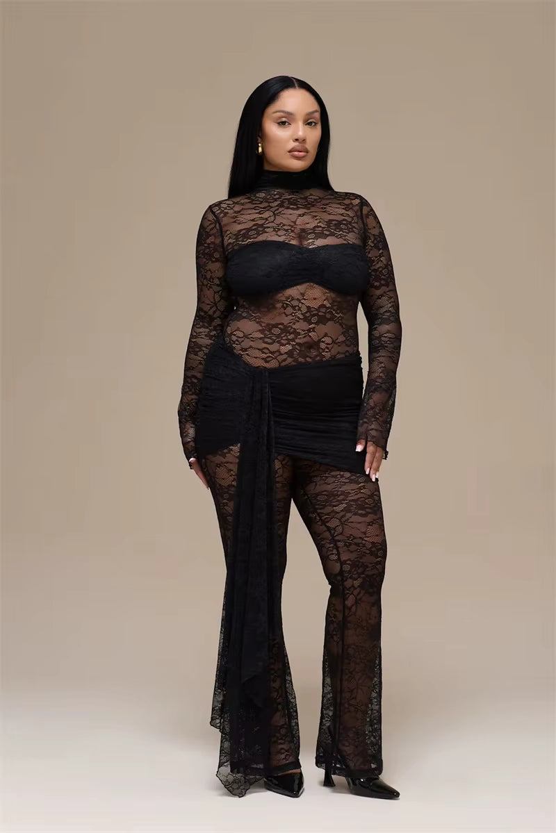 Lace See-Through Ruched Jumpsuit