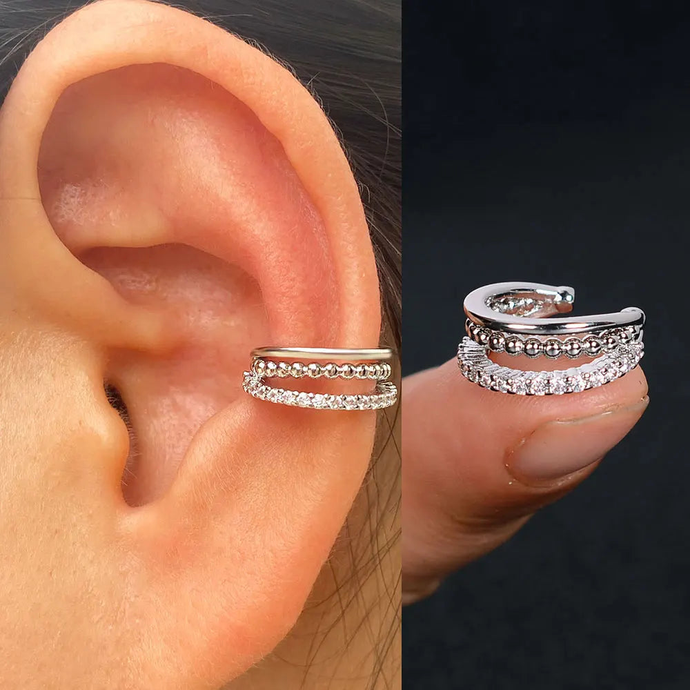 1pc Rainbow CZ Clip-On Ear Cuff – Non-Piercing Geometric Wrap Earring for Women & Girls