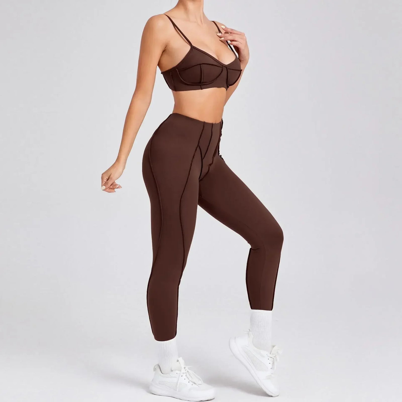 2-Piece Seamless Yoga Set -Brown