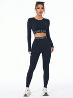 Seamless 2-Piece Workout Set – Scrunch Butt Leggings & Long Sleeve Crop Top