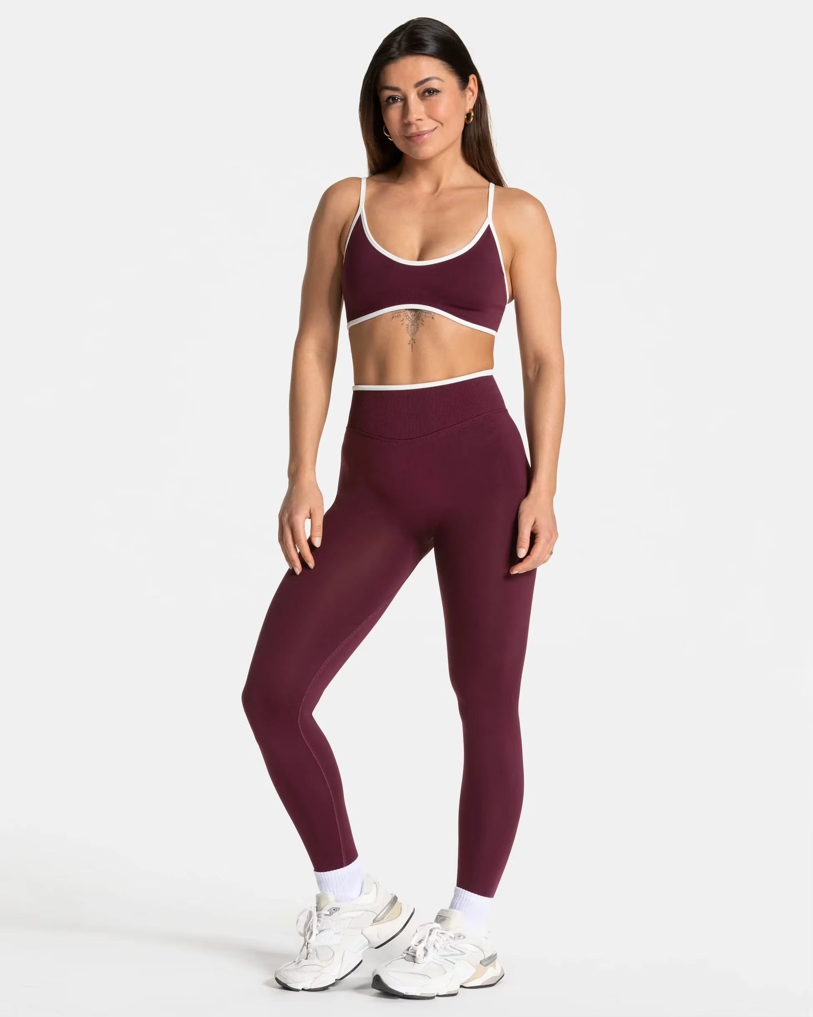 Leggings de sport taille haute sans coutures – Pantalon de yoga uni avec bordure blanche et effet gainant