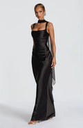 Satin Lace-Up Backless Maxi Dress – Sexy Halter Off-Shoulder Bodycon Gown