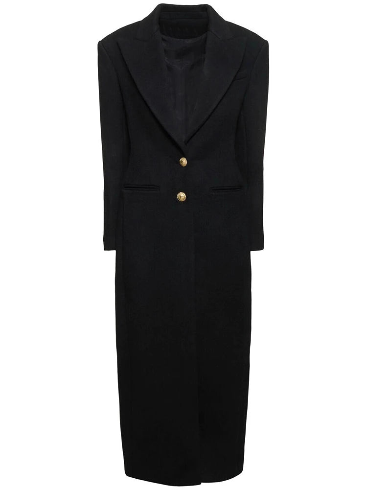 Victoria Structured Gold-Button Maxi Coat