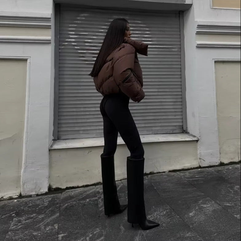 Stand Collar Cotton-Filled Zipper Jacket