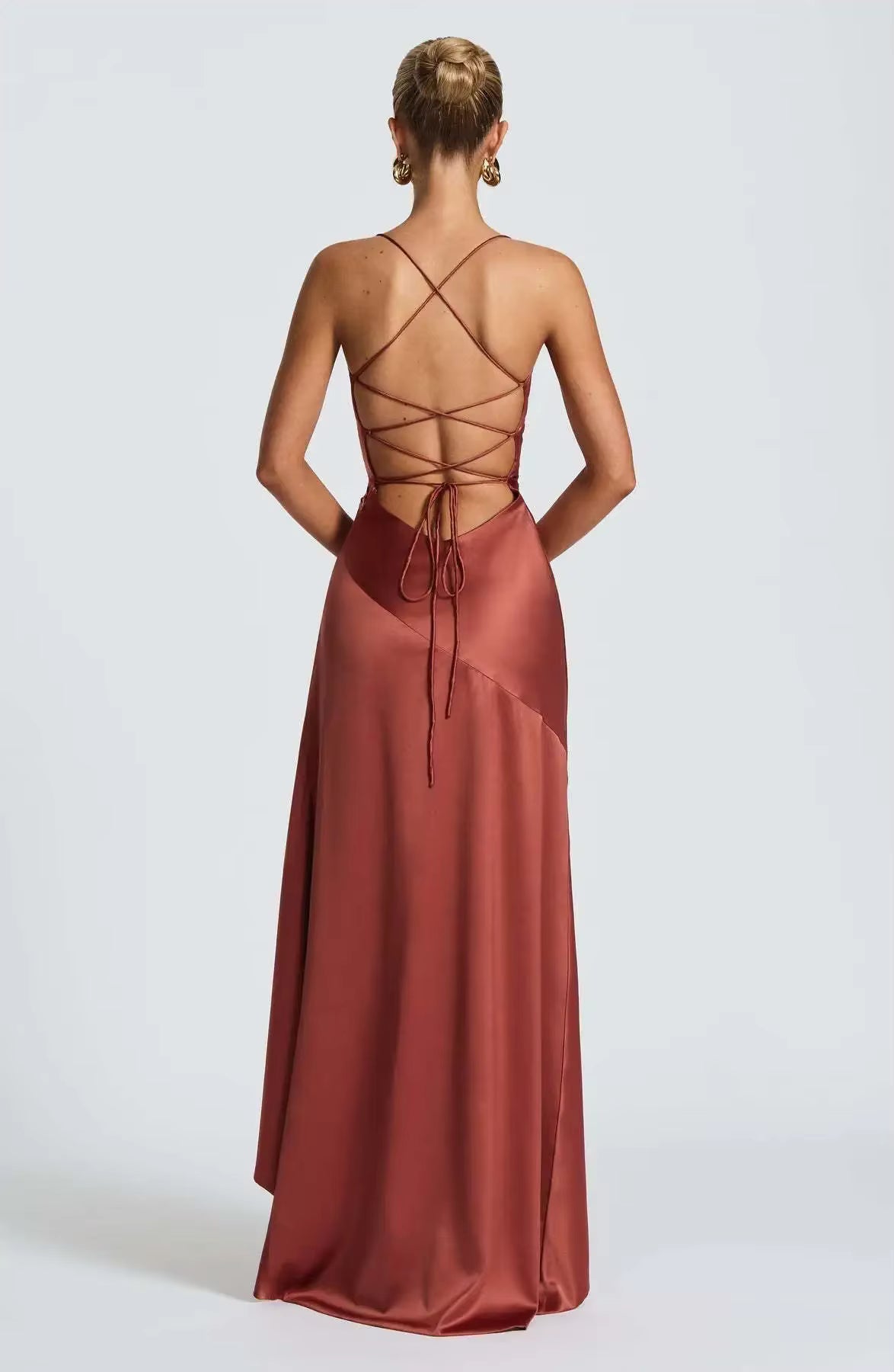 Strapless Asymmetrical Backless Midi Dress