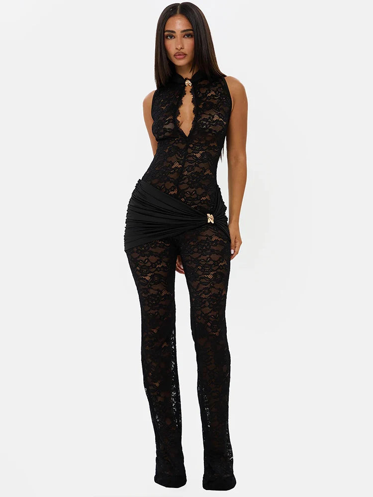 Elegant Hollow Out Lace Jumpsuit