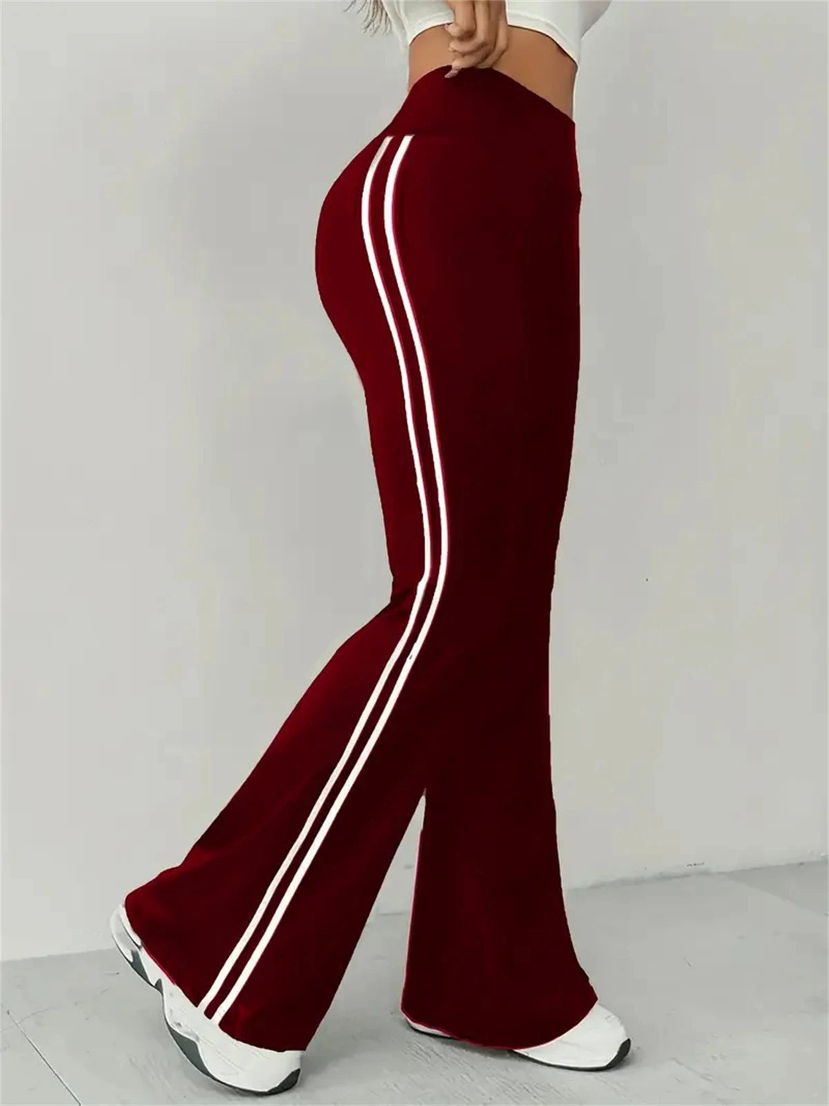 High-Waist Flared Pants – Sporty Side Stripe Streetwear