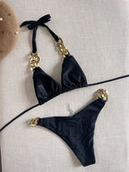Luxury Chain-Link Bikini Set – Glamorous Halter Two-Piece Swimwear
