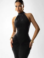 Ruched Halter Split Maxi Dress