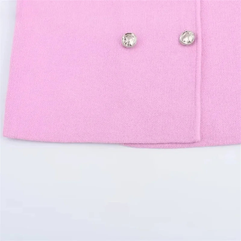 Women’s Cropped Pink Vest – Double-Breasted Sleeveless Top