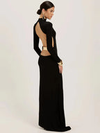 Backless Black Long Sleeve Maxi Dress – Elegant Bodycon Party Gown for Women
