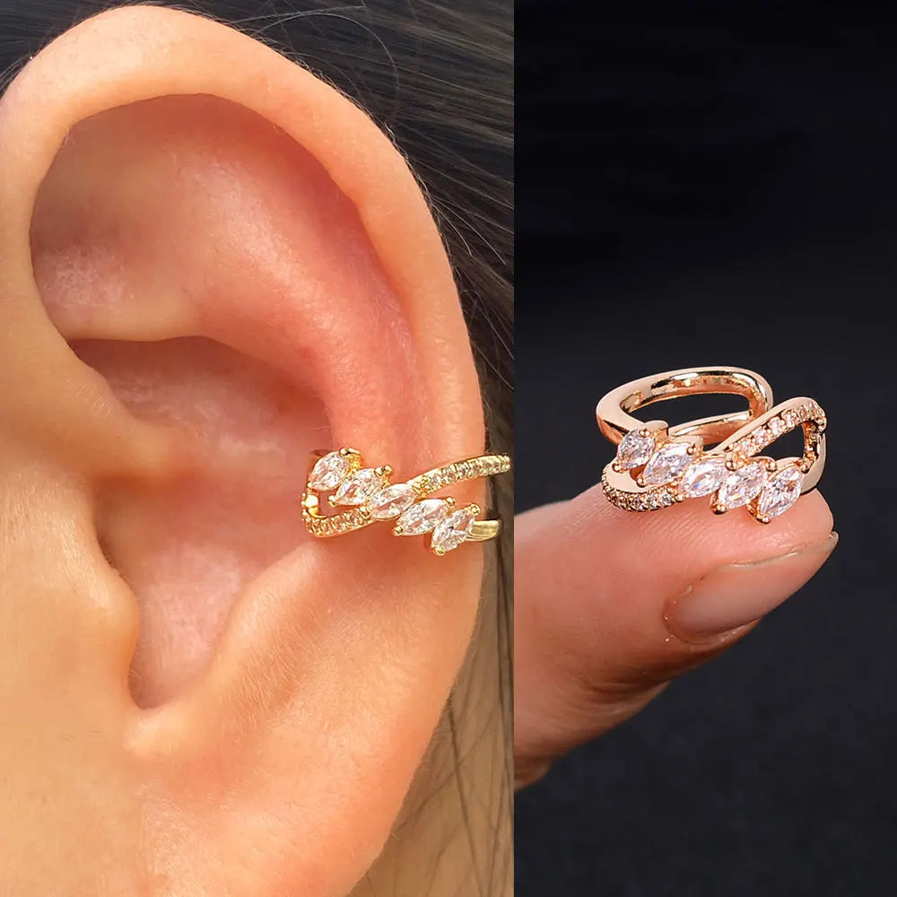 1pc Rainbow CZ Clip-On Ear Cuff – Non-Piercing Geometric Wrap Earring for Women & Girls