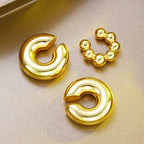 Exaggerated Wide Gold Clip-On Earrings for Women – Irregular Shape, Boho Style, Non-Piercing Metal Set