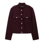 Office Chic – Tailored Pocket Jacket with Golden Buttons