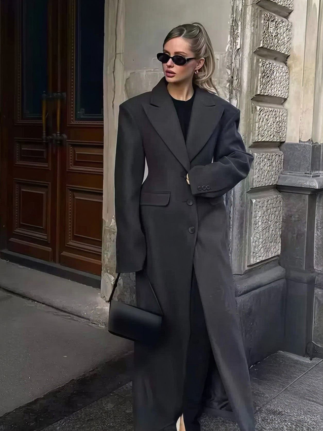 Wool-Blend Overcoat with Lapel Collar