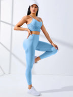 2-Piece Seamless Yoga Set – Stretch Leggings & Thin Strap Sports Bra Workout Outfit