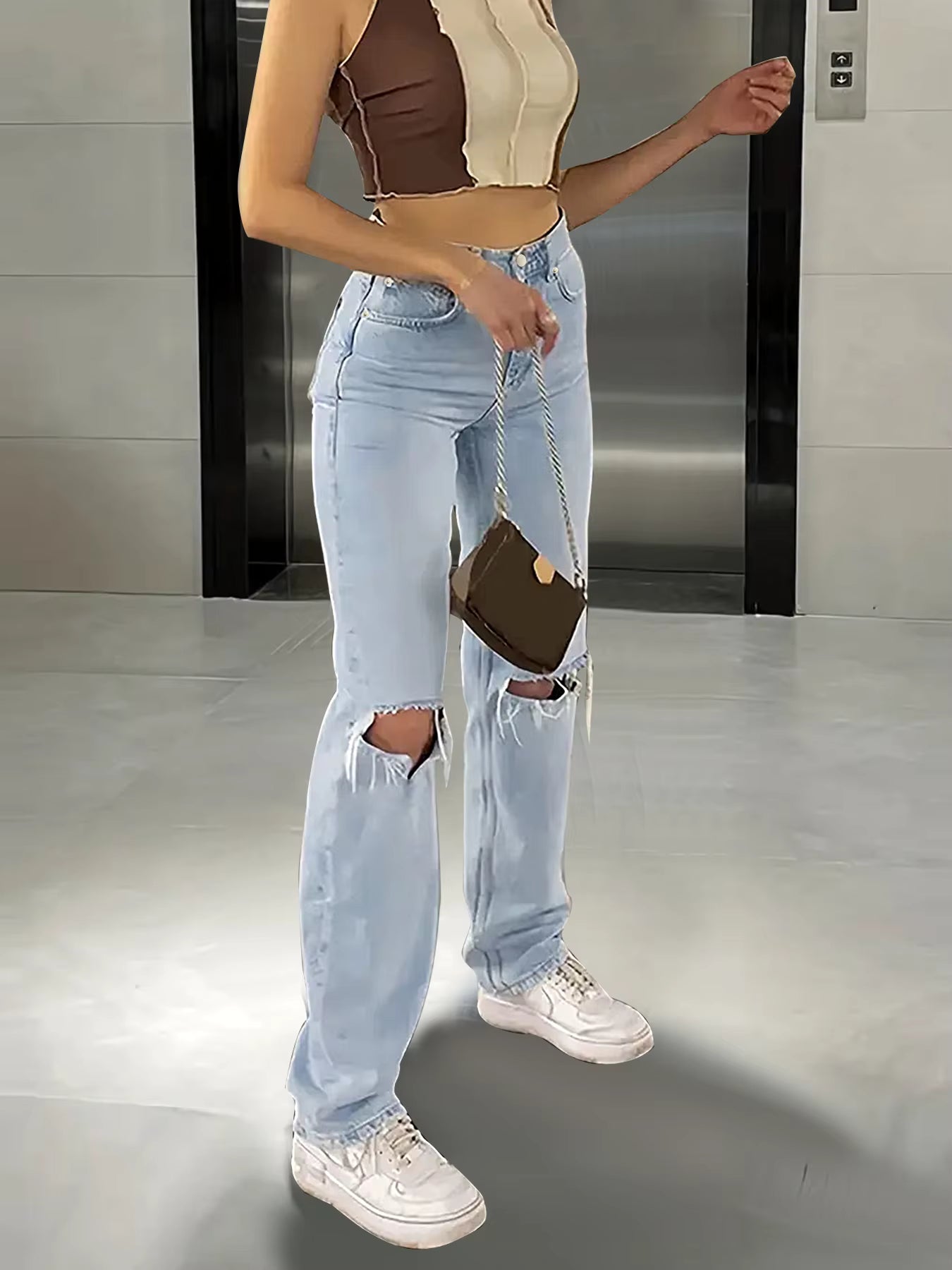 Vintage Ripped Jeans – Light Wash High Waist Straight Fit