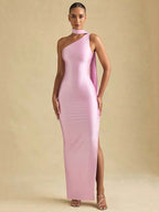 Elegant One-Shoulder Satin Maxi Dress